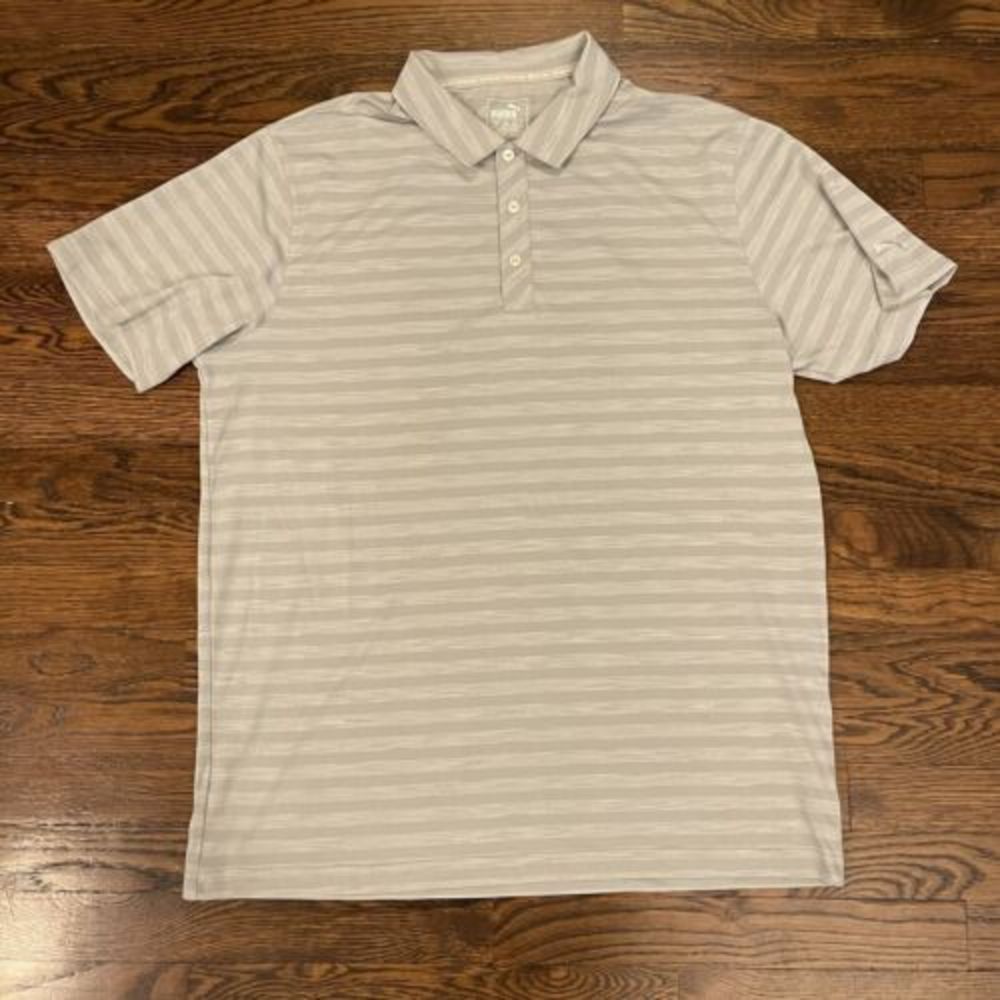 PUMA Golf Stripe Print Dry Cell Technology Performance Polo Shirt Large Gray - Picture 2 of 5